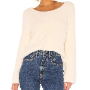 Tularosa Averie Cream Ribbed Fuzzy Knit Pullover Sweater